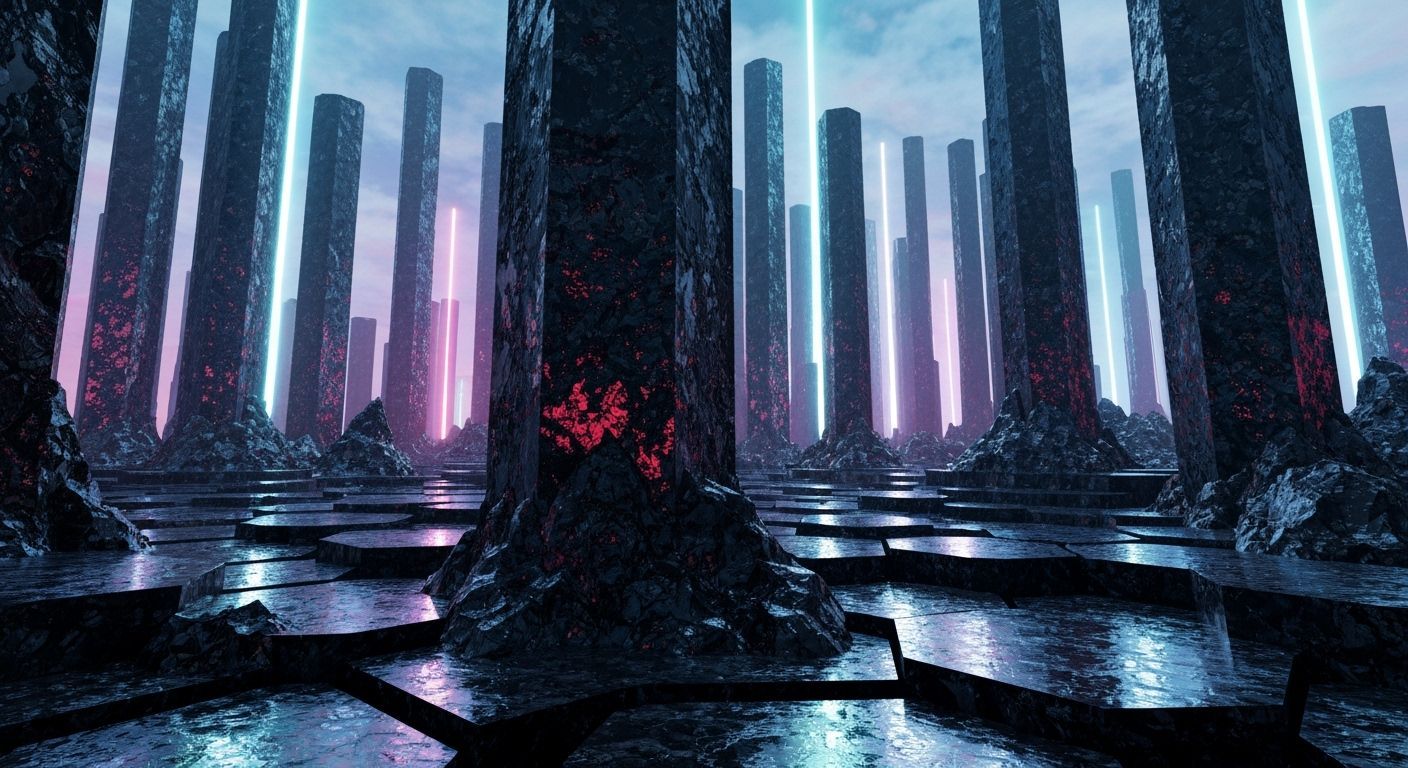 Geometric Obsidian Rock Formations in Dystopian Style