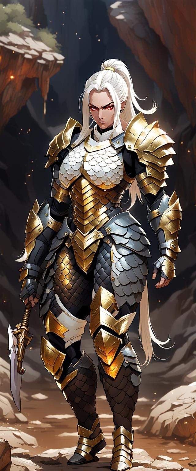 Muscular Woman in Golden Scale Armor