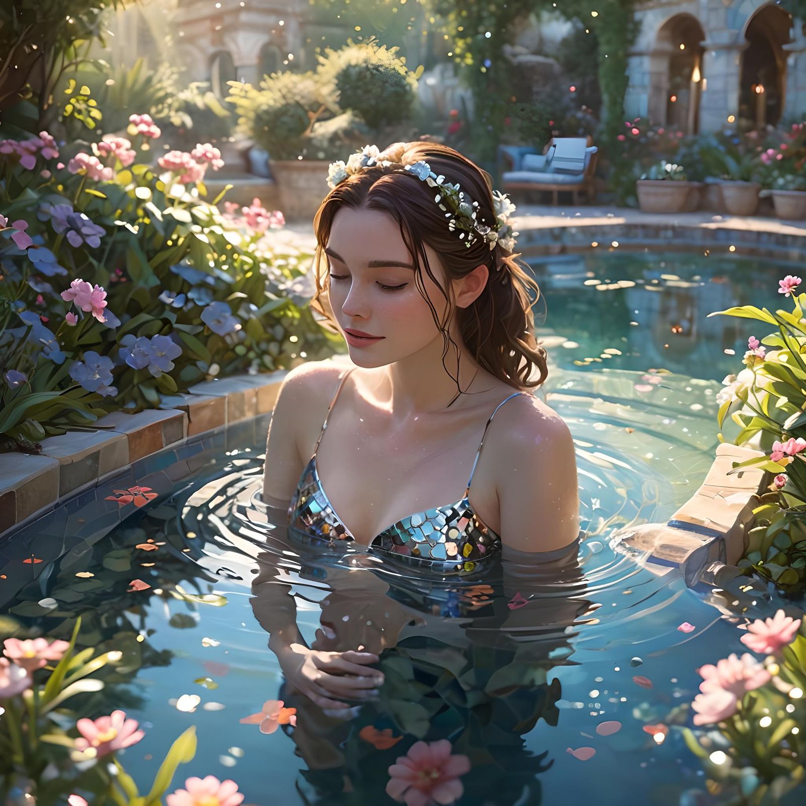 Fantastical Garden Pool in Ethereal Light