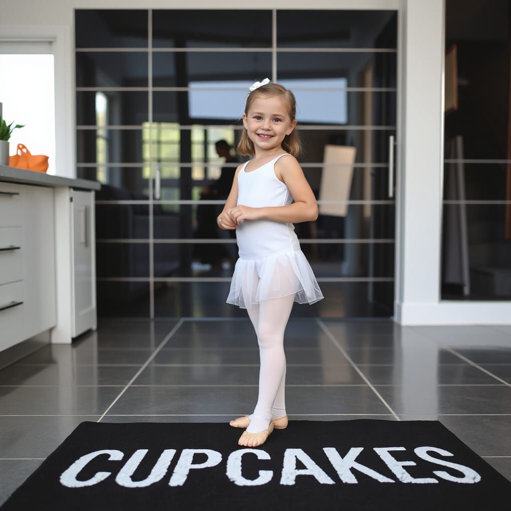 Young Ballerina in Kitchen Ready to Dance
