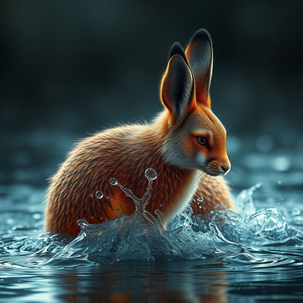 Epic Water Fox Rabbit Hybrid in Cinematic Digital Painting