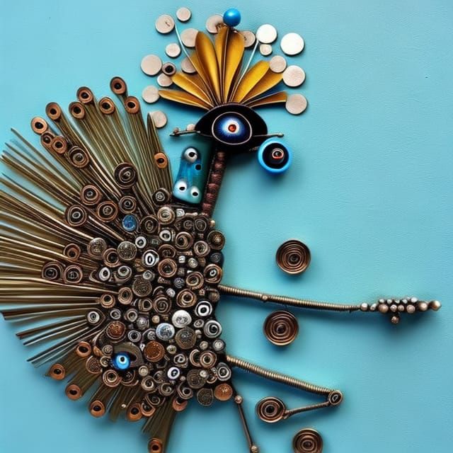 Peacock of Metal and bottle caps 3