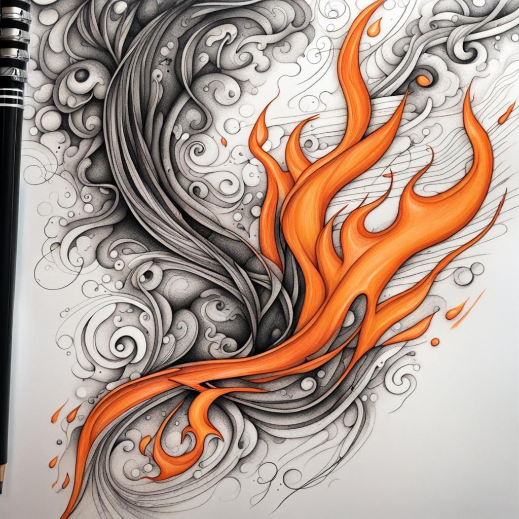 Tattoo Flame Art with Pencil and Ink