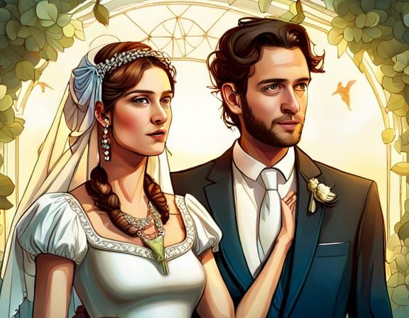 Jewish Wedding Portrait in Art Nouveau Style