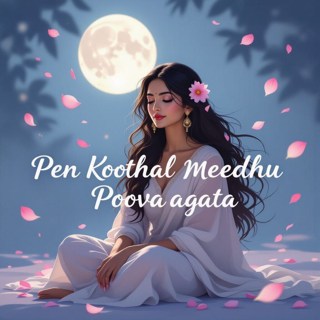 Poetic Digital Painting of South Asian Woman in Moonlight