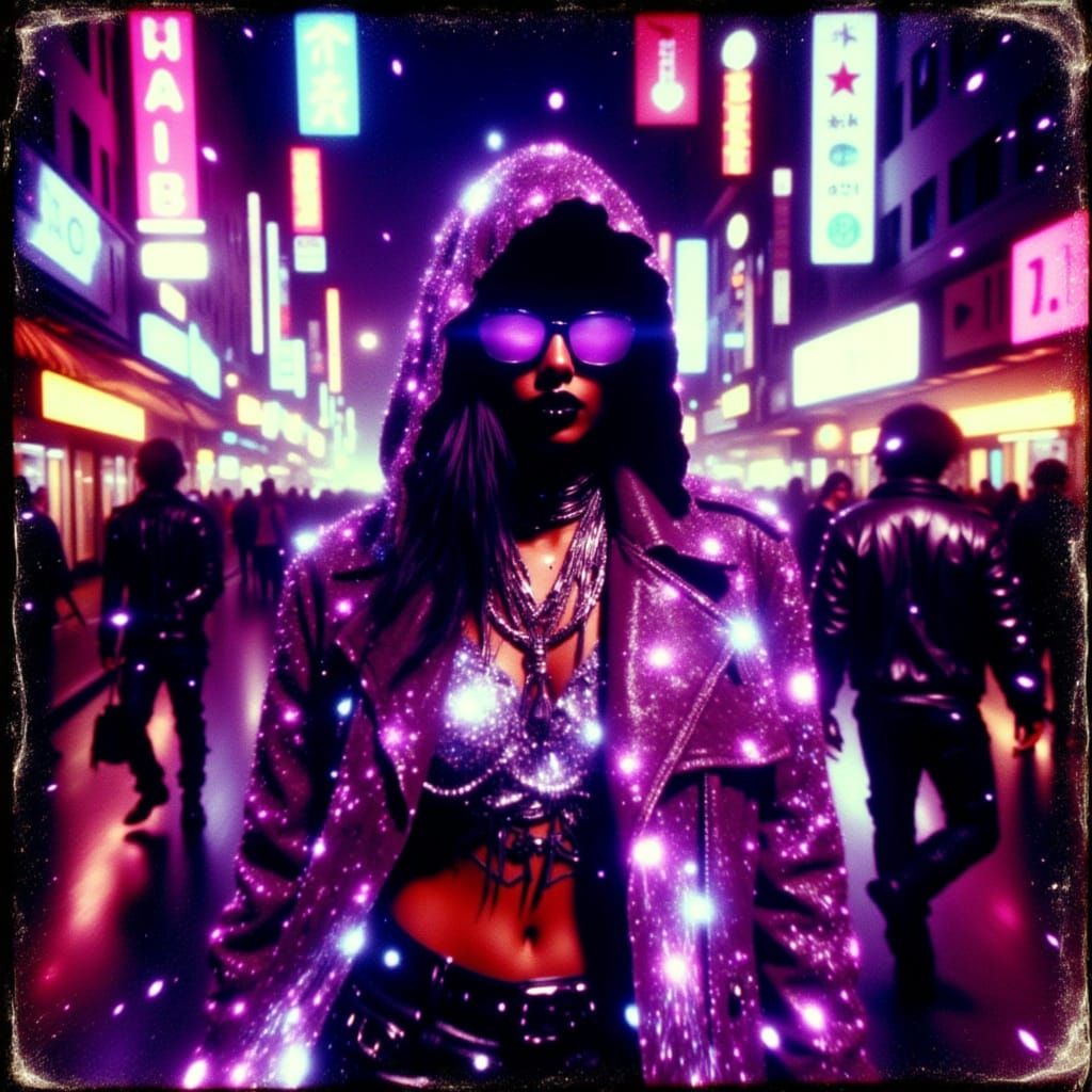 Neon Noir Latina Goddess in a Cyberpunk Cityscape