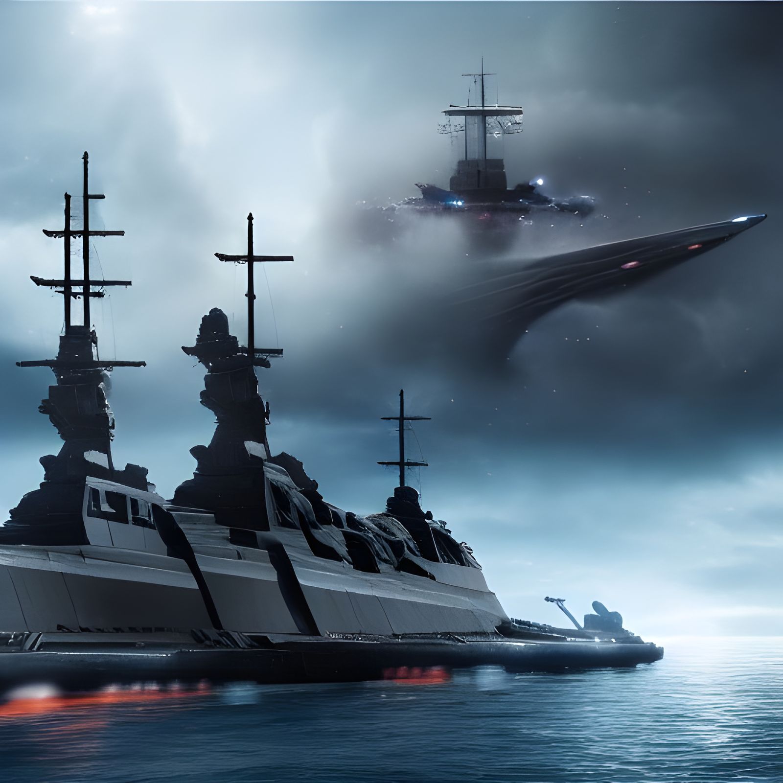 Epic Sci-Fi Battleship Clash: Digital Matte Painting