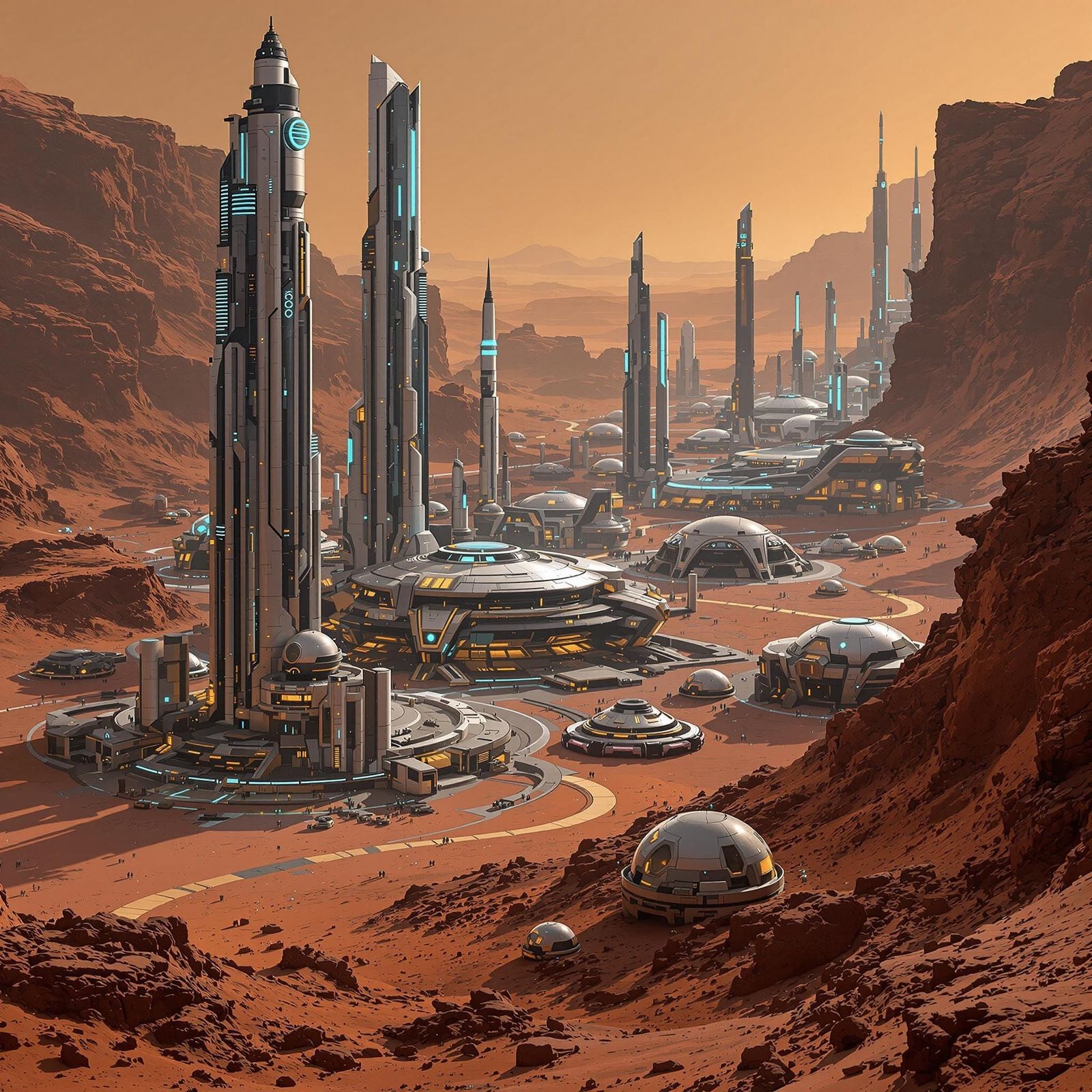 Futuristic Martian Cityscape, Syd Mead Inspired