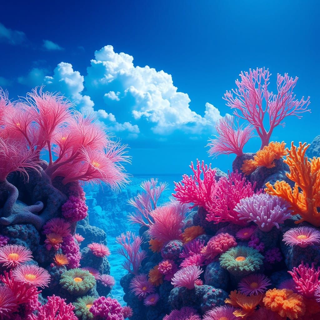 Dreamy Coral Reef Landscape in Impressionist Style