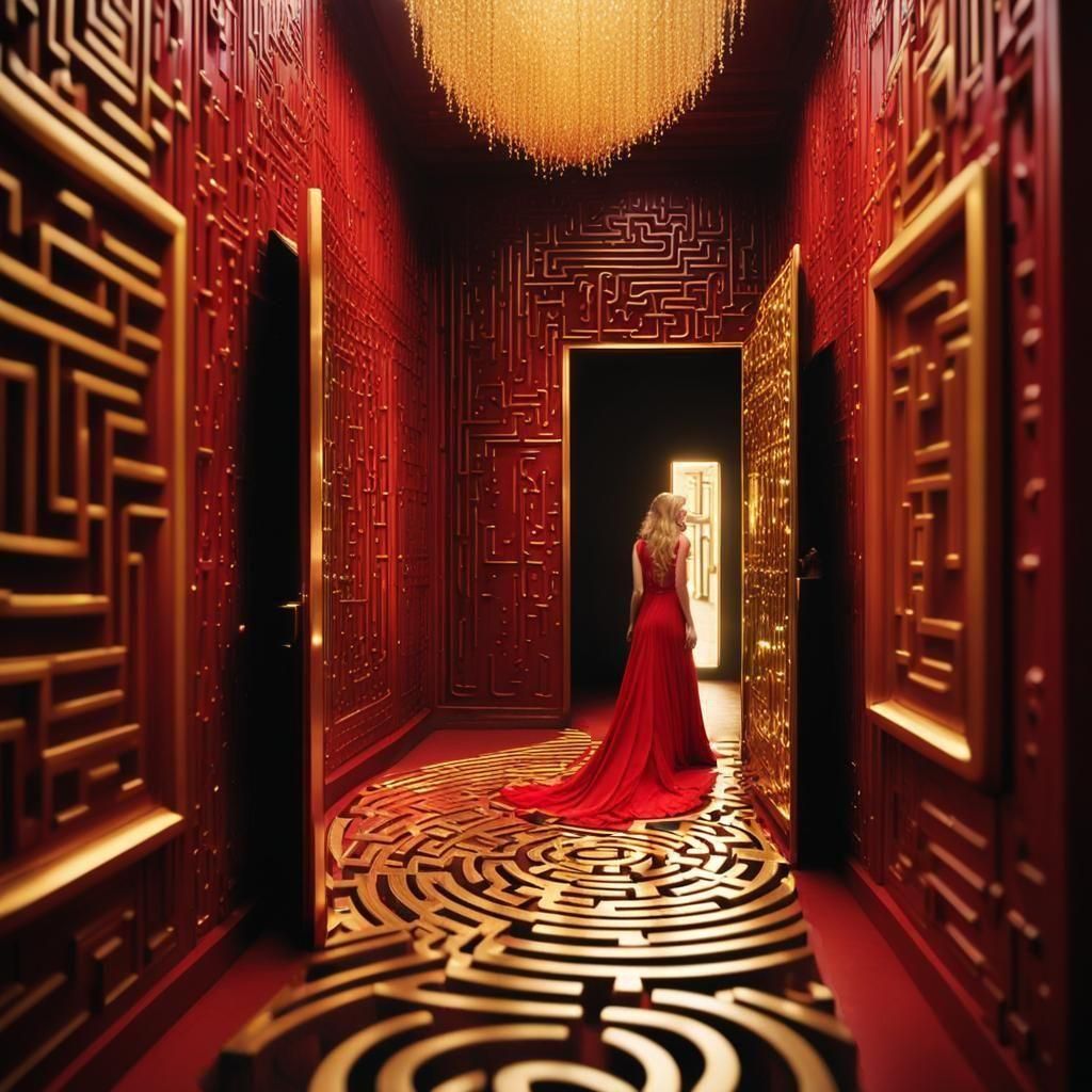Golden Mirror Maze: Lady in Red Gown