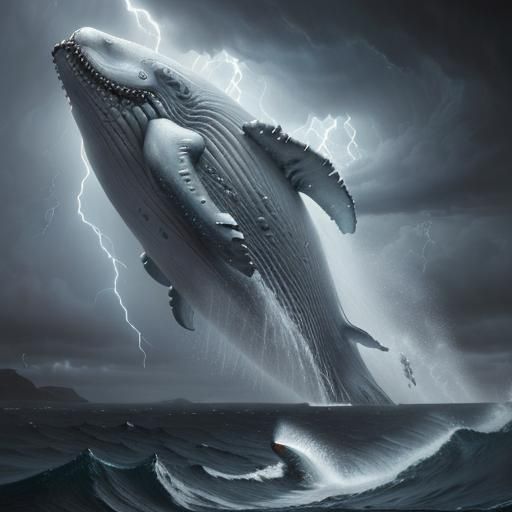 White Whale Breaching in Stormy Seas