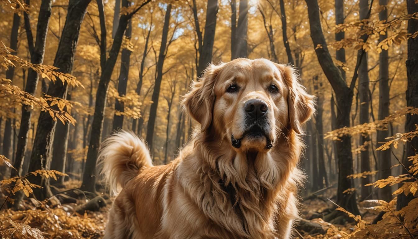 Hyperrealistic Golden Retriever in a Magical Forest