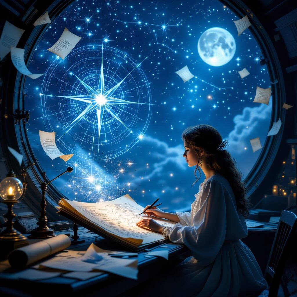 Ethereal Dream Cartographer in Moonlit Observatory
