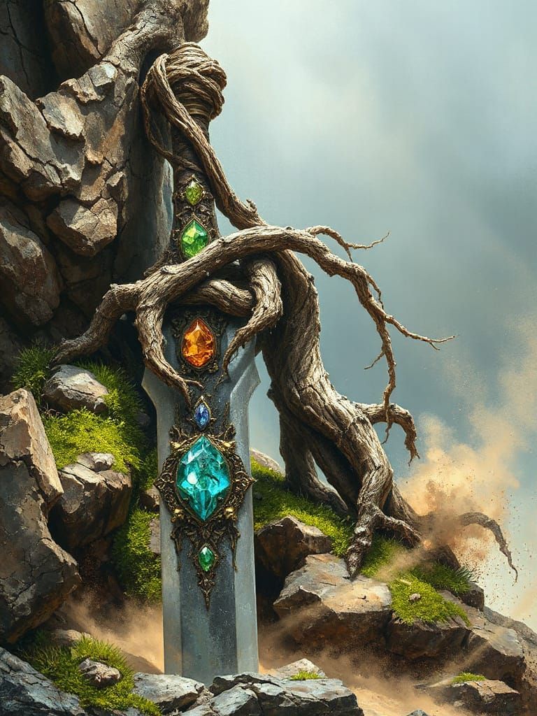 Epic Nature-Inspired Sword in Earthy Fantasy Style