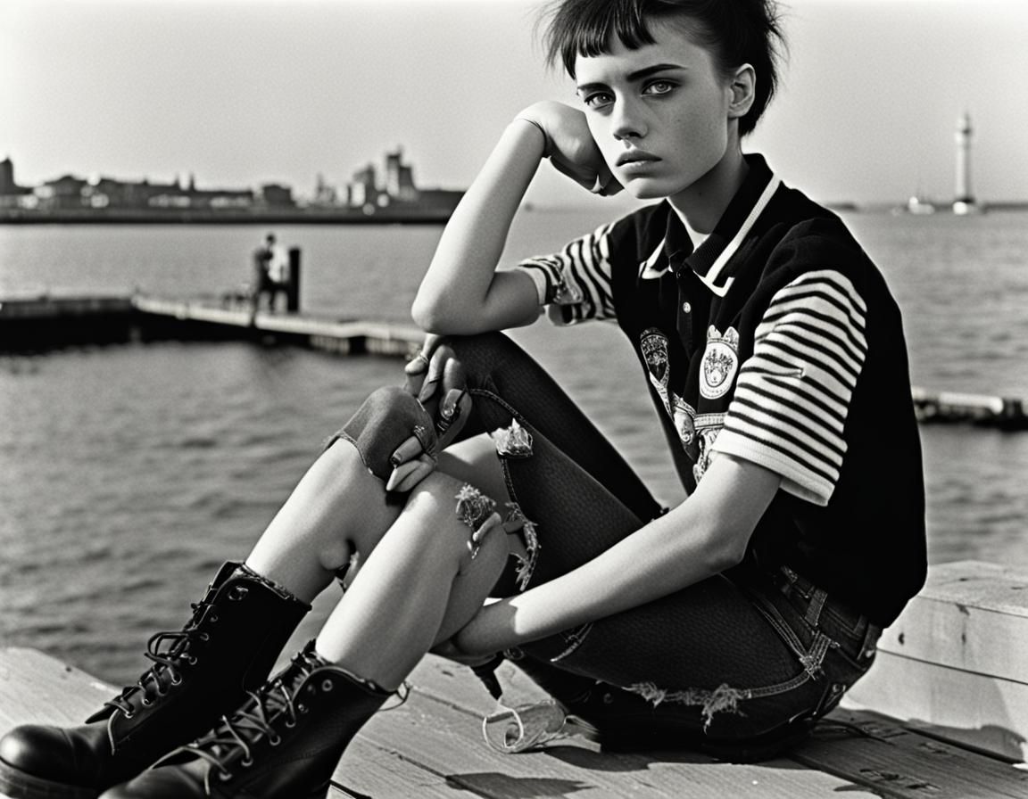 Punk Girl Portrait on Beach Pier, Fine Art Style