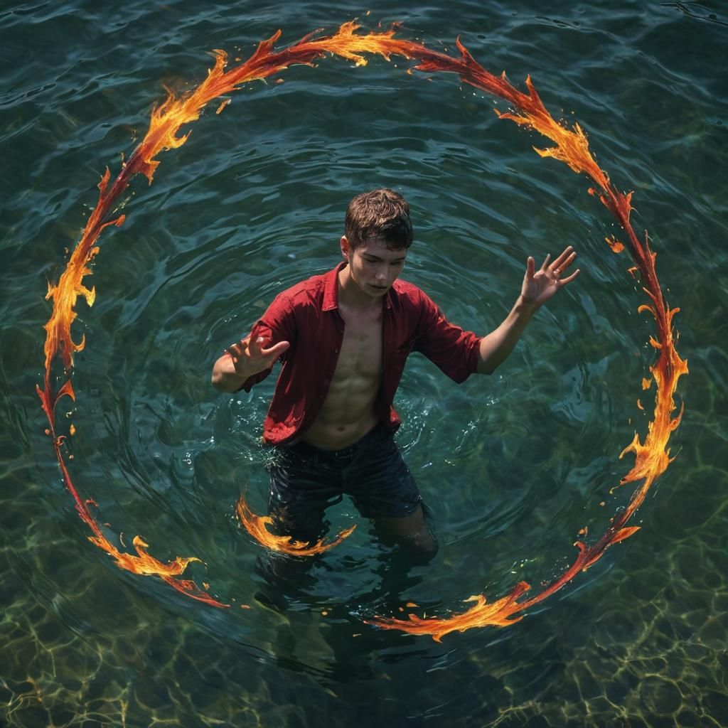 Boy Creates Fire Dragons in a Neon Fantasy Circle