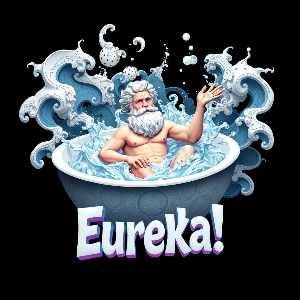 Archimedes' Eureka! Moment in Abstract Vector Art
