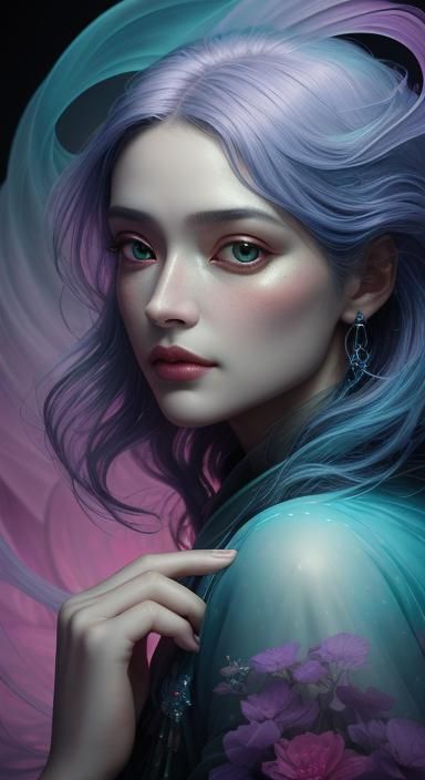 Ethereal Woman Portrait with Smoke, as Digital Art