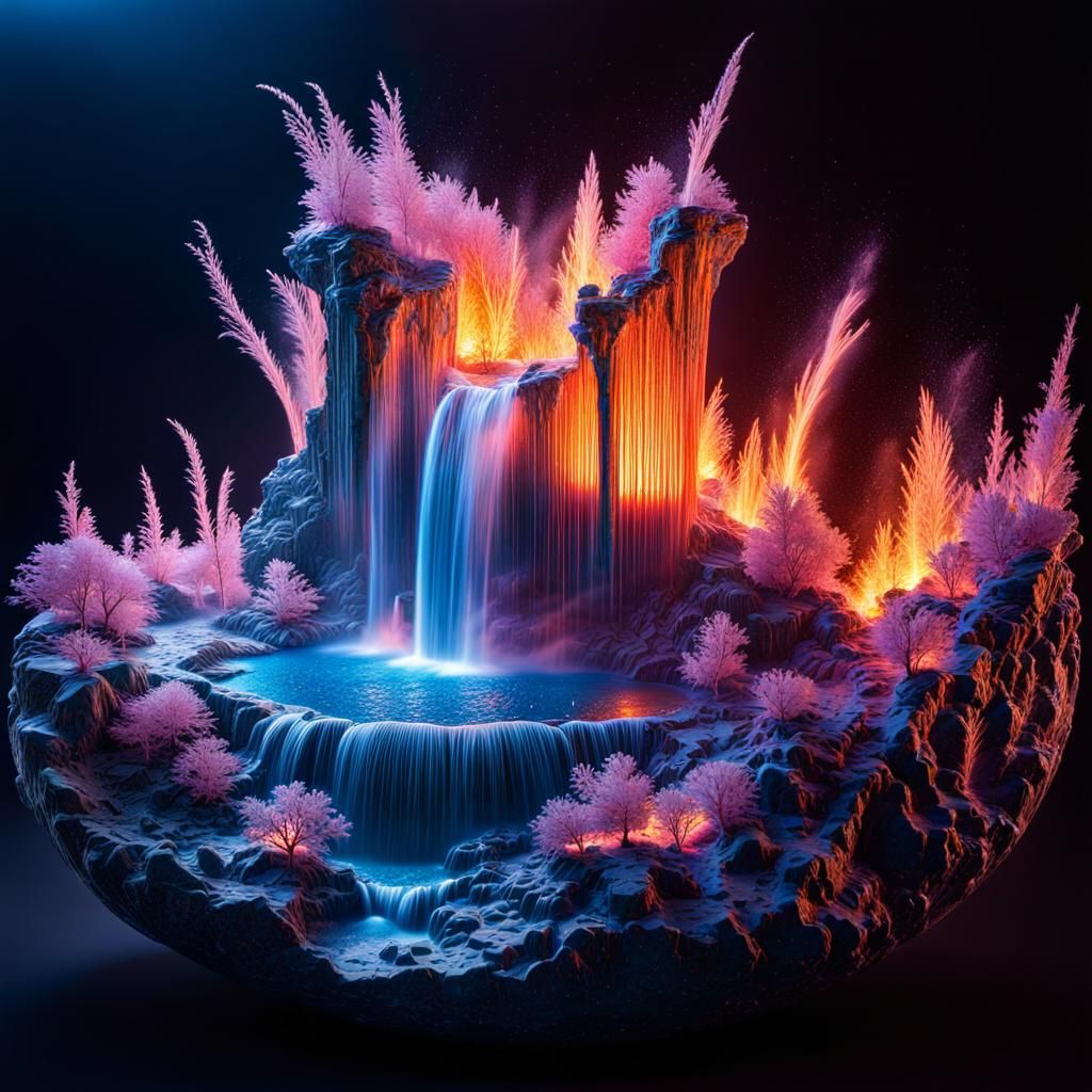 Dazzling Cosmic Waterfall in Crystal Harmony