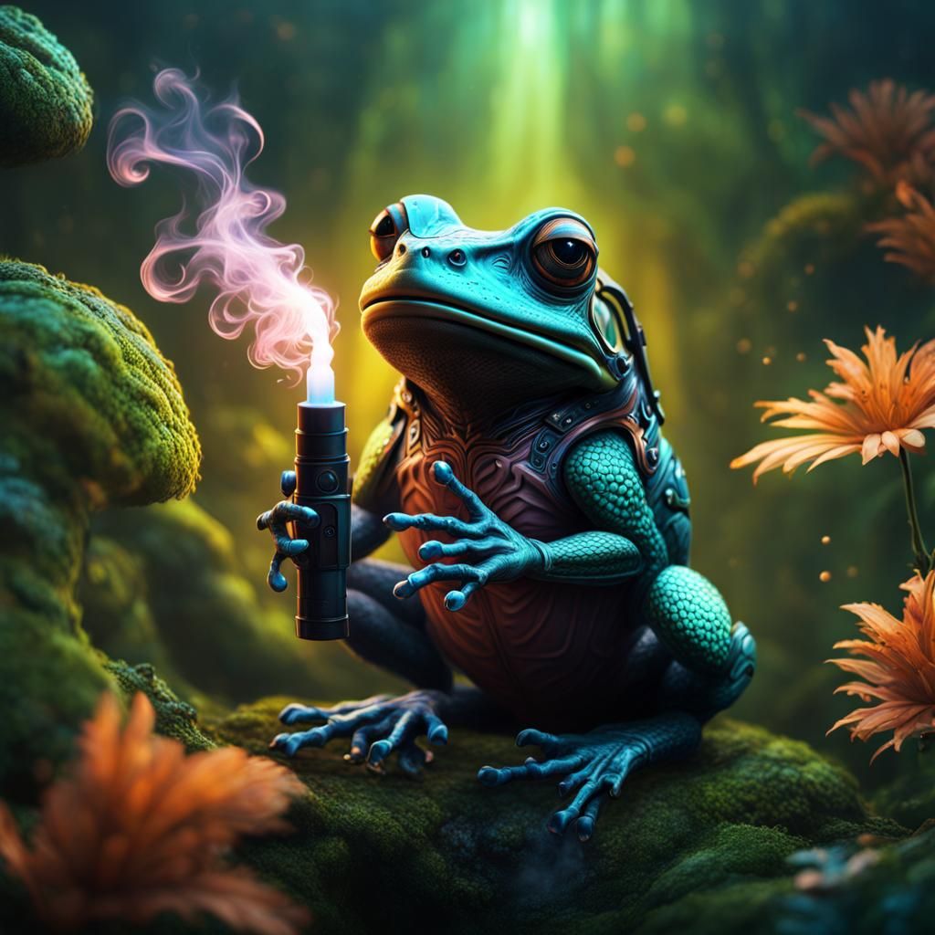 Fantastical Vaping Frog in Detailed Matte Painting