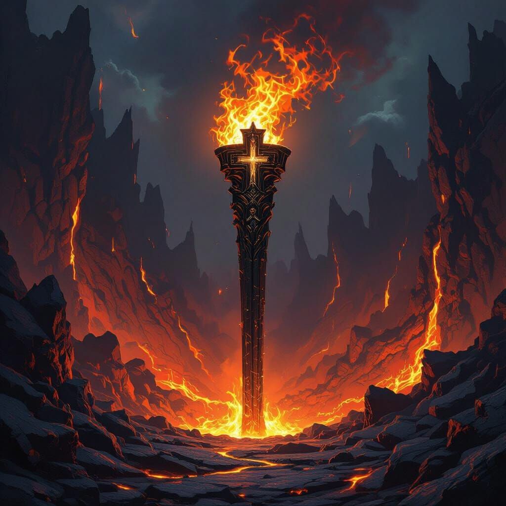 Majestic Torch Ignites in Volcanic Maze