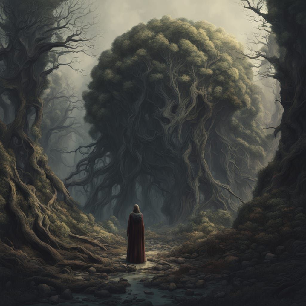 Pregnant Vampire in Dark Forest: Fantasy Concept Art