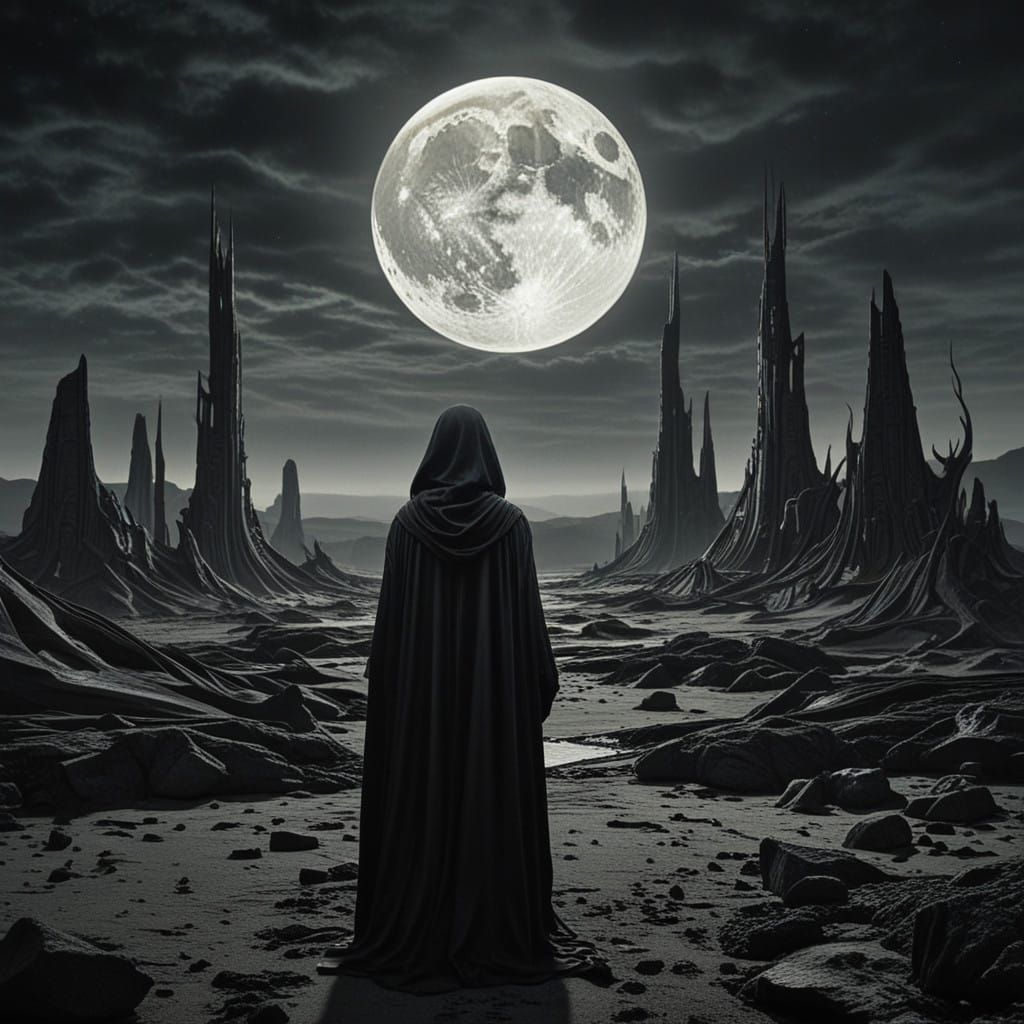 Ethereal Woman Under Last Moonlight