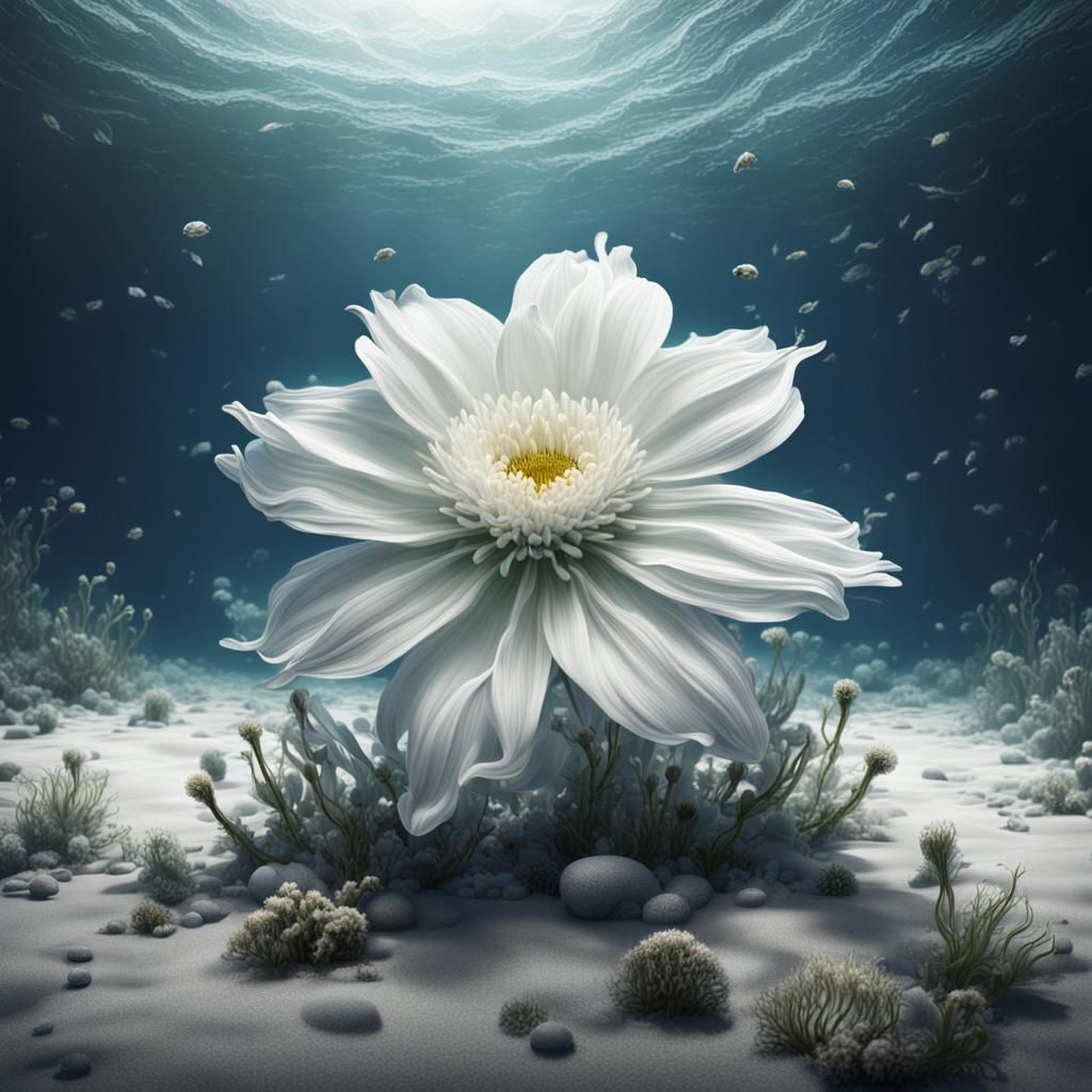 White Flower on Ocean Floor: Digital Matte Painting