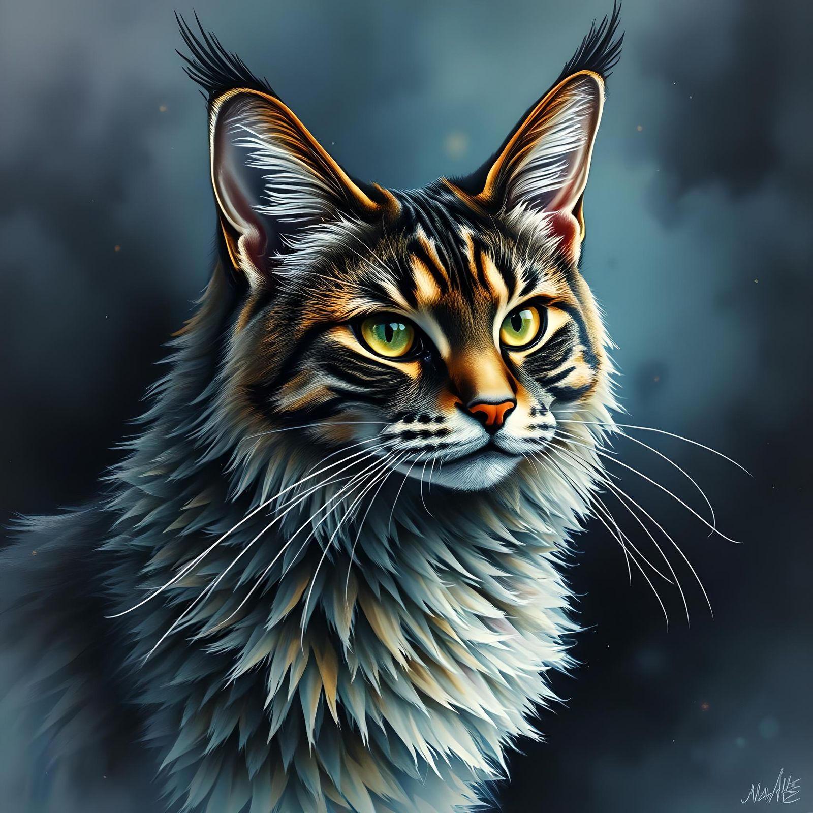Magical Cat Portrait in Watercolor Style