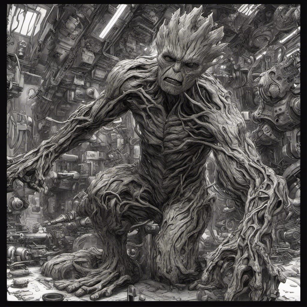 Groot Hulk Fusion: A Biomechanical Action Scene