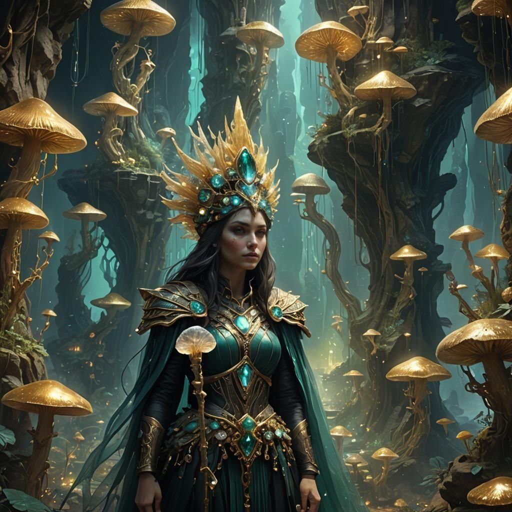 Magic Maiden in Crystal Cavern: Dark Fantasy Art