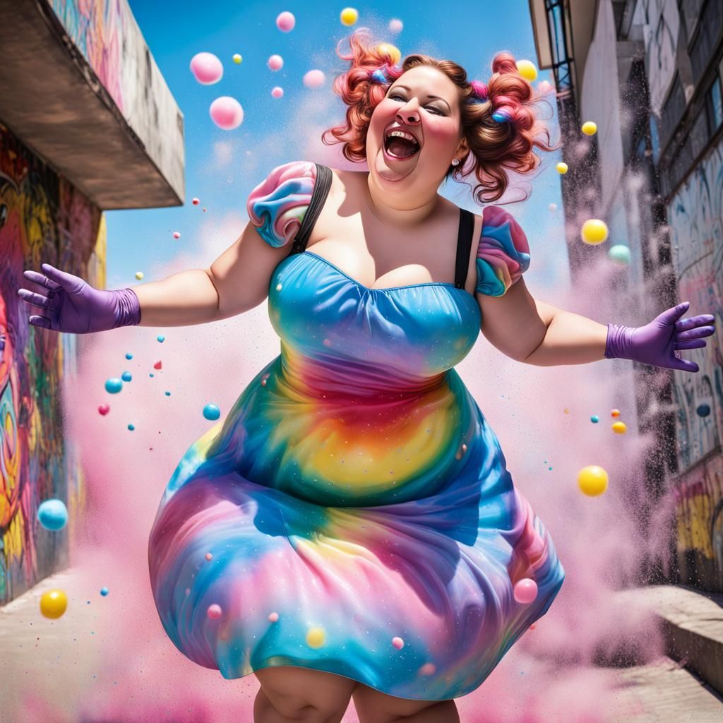 Joyful Curvy Princess in Rainbow Graffiti Art