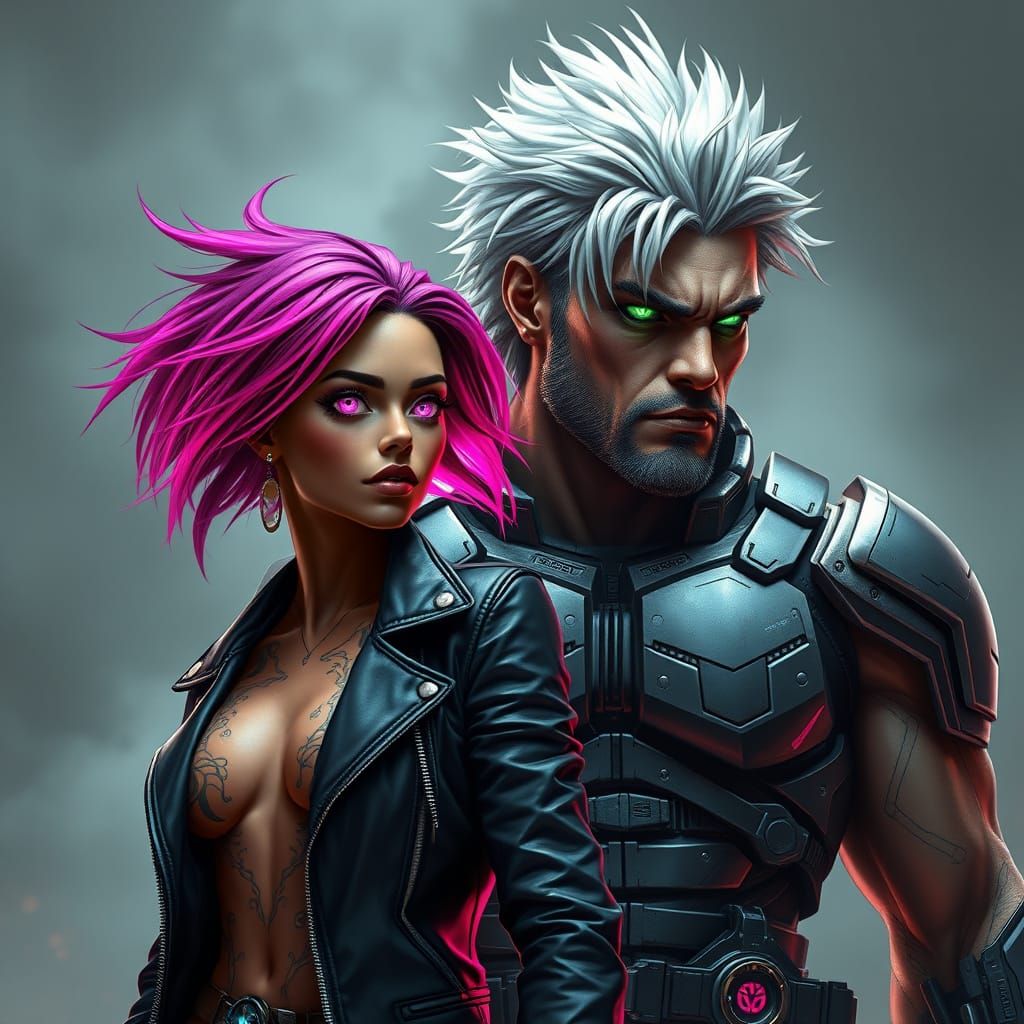 Futuristic Female Warrior Confronts Cybernetic Gladiator in ...