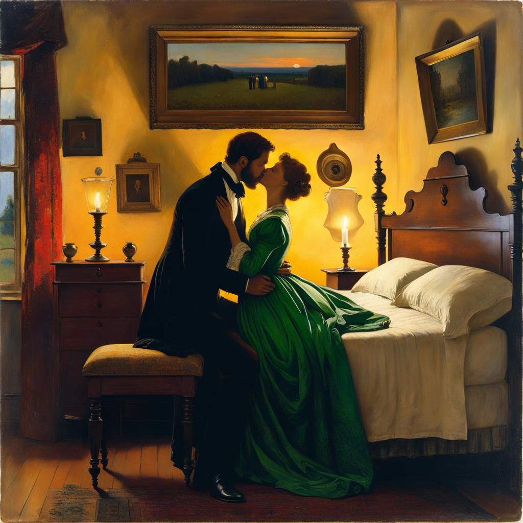 Romantic Goodnight Kiss in Antique Style