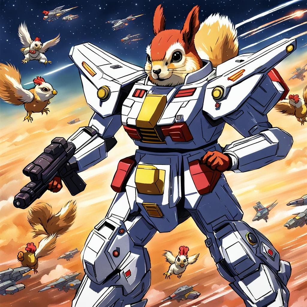Squirrel Piloting Chicken Gundam Robot