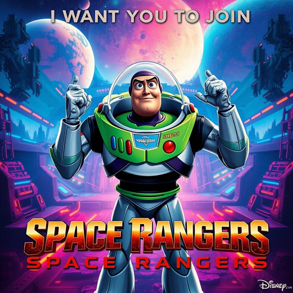 Heroic Space Ranger Recruiter Poster in Bold Cyberpunk Style