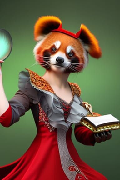 Red Panda in Top Hat: Fantasy Matte Painting
