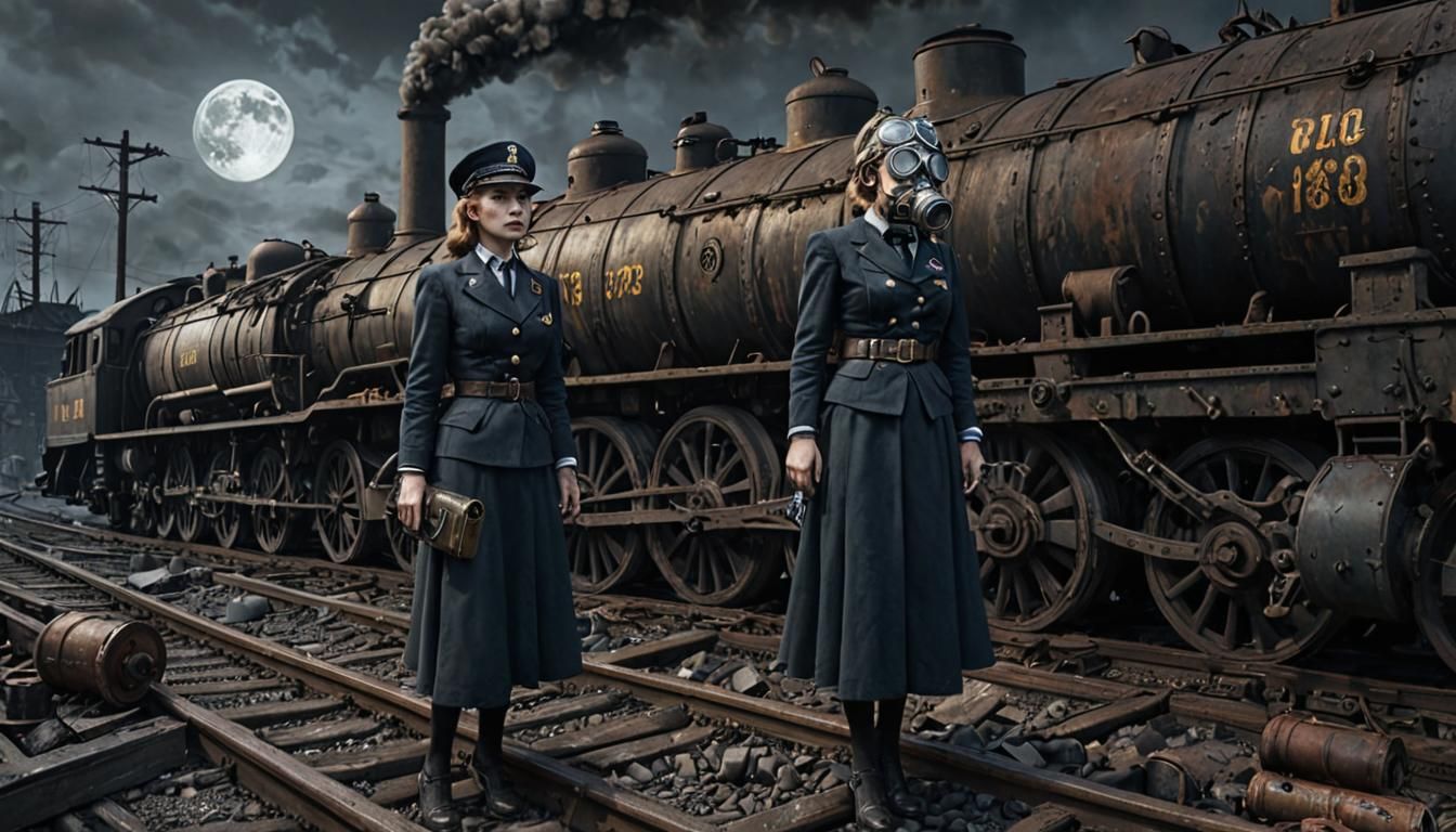 Grimdark Machine Girl in Ruined Industrial Wasteland