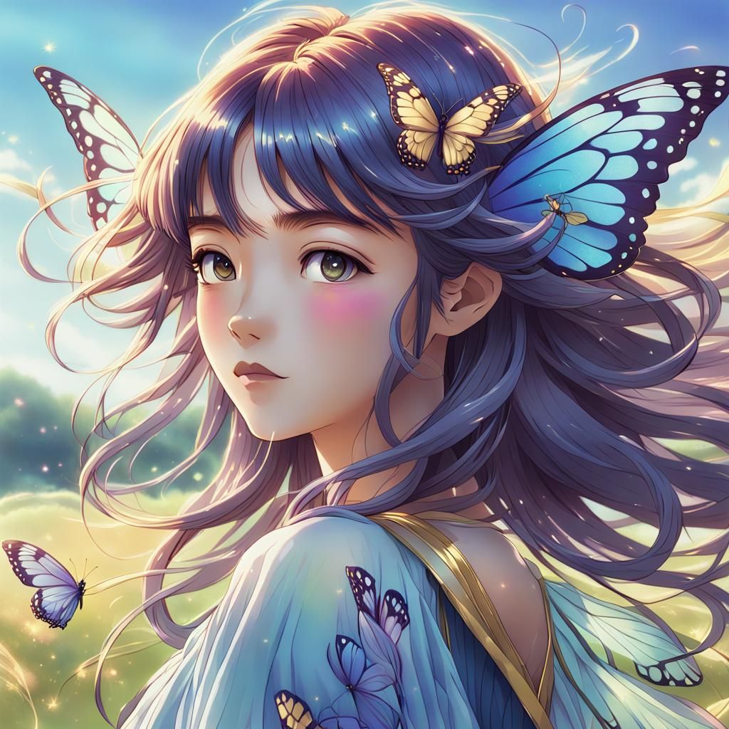 Butterfly Girl in Anime Style by Studio Trigger