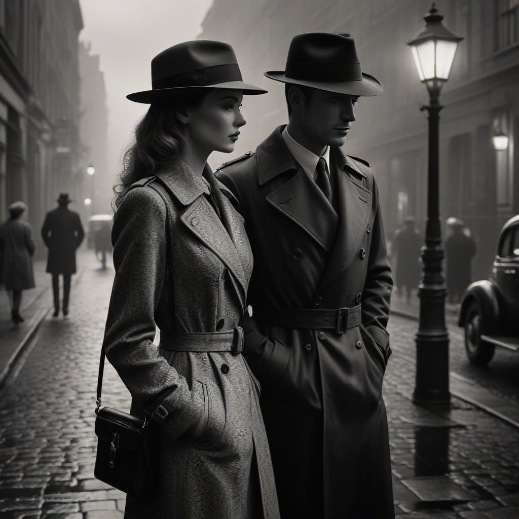 Film Noir Scene with Fedora and Trench Coat