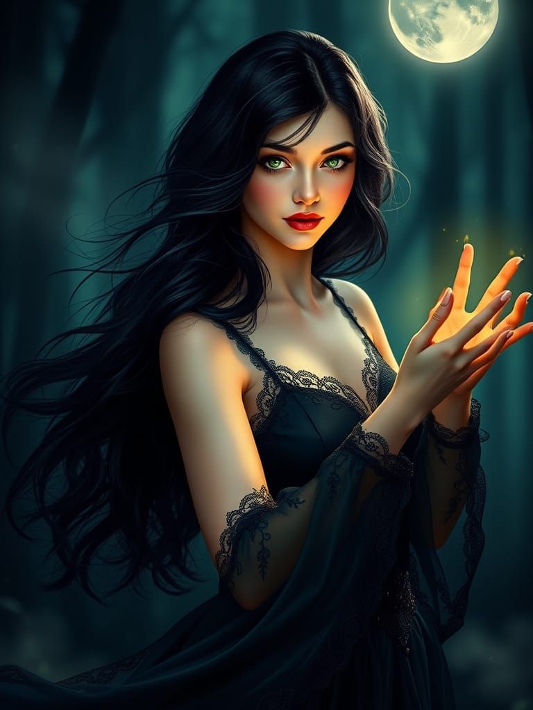 Mystical Forest Siren in Art Nouveau Style