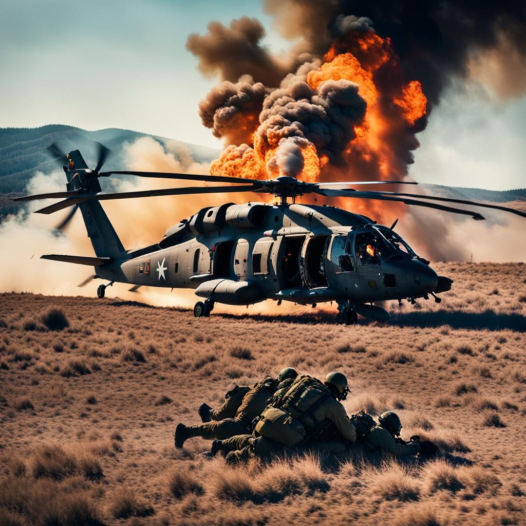 Blackhawk Helicopter Crash and Rescue: Cinematic Film Still