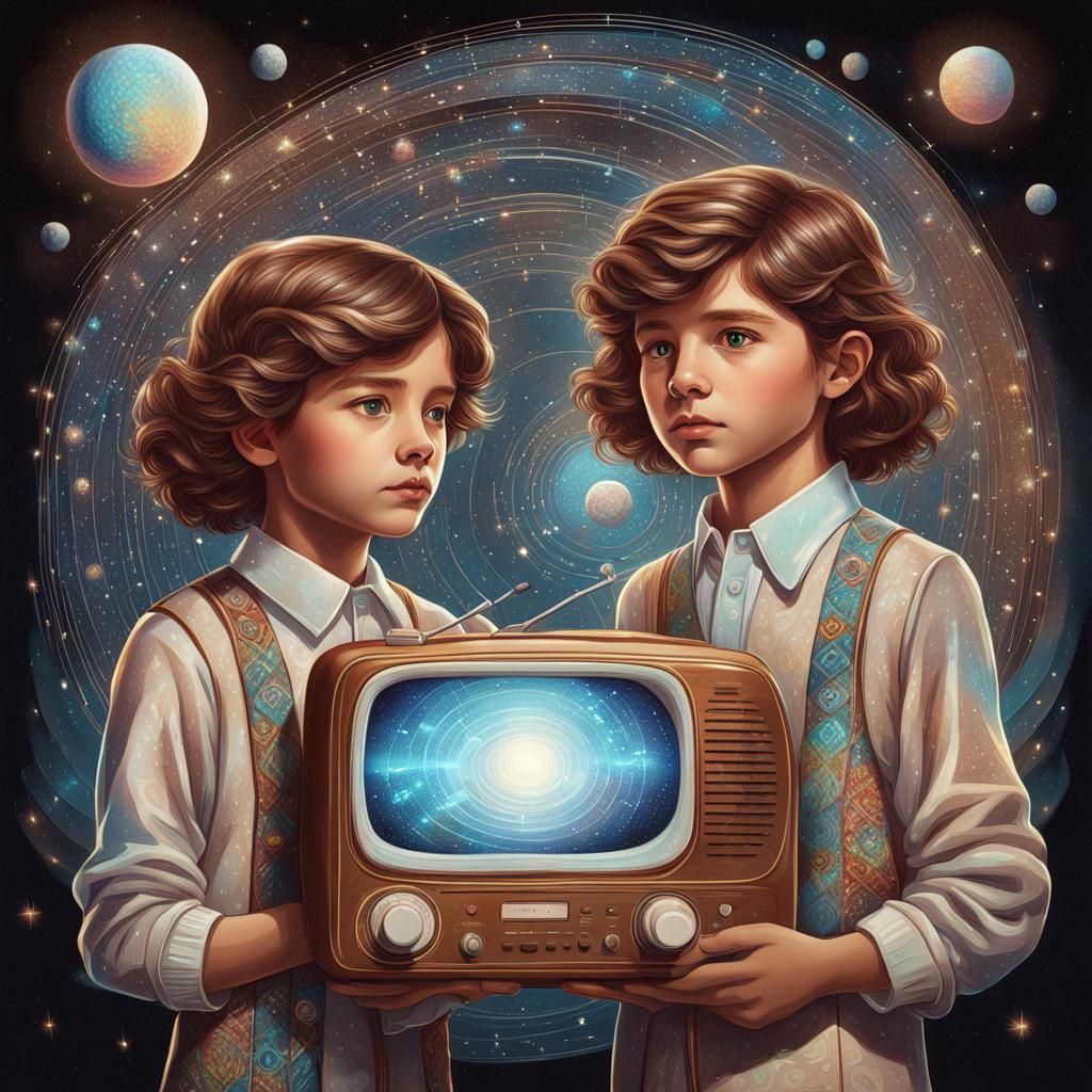 Astral Cosmic Children Listening to Radio