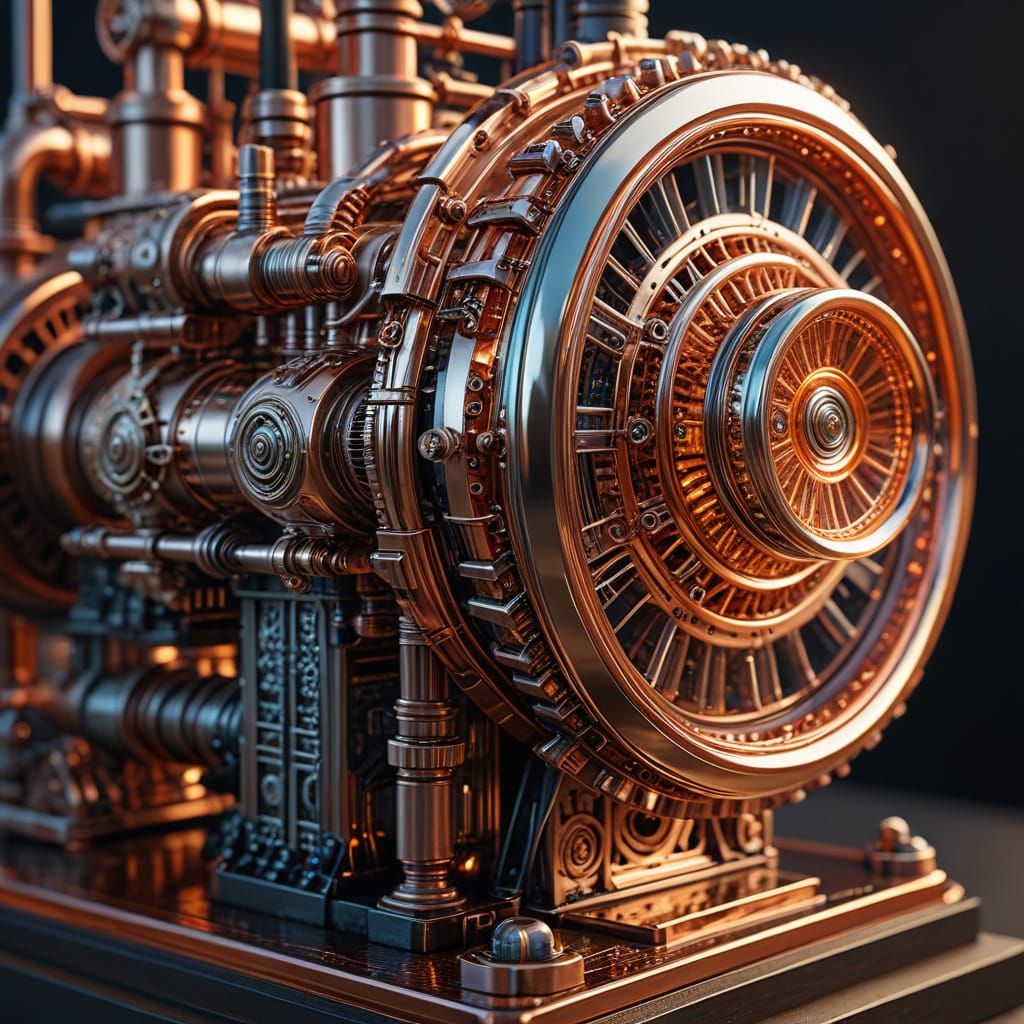 Steampunk Engine Sculpture in Fused Glass Style