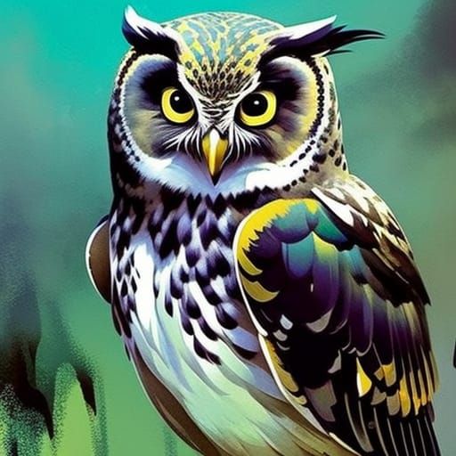Colorful Owl Portrait with Oil and Marbling Effects