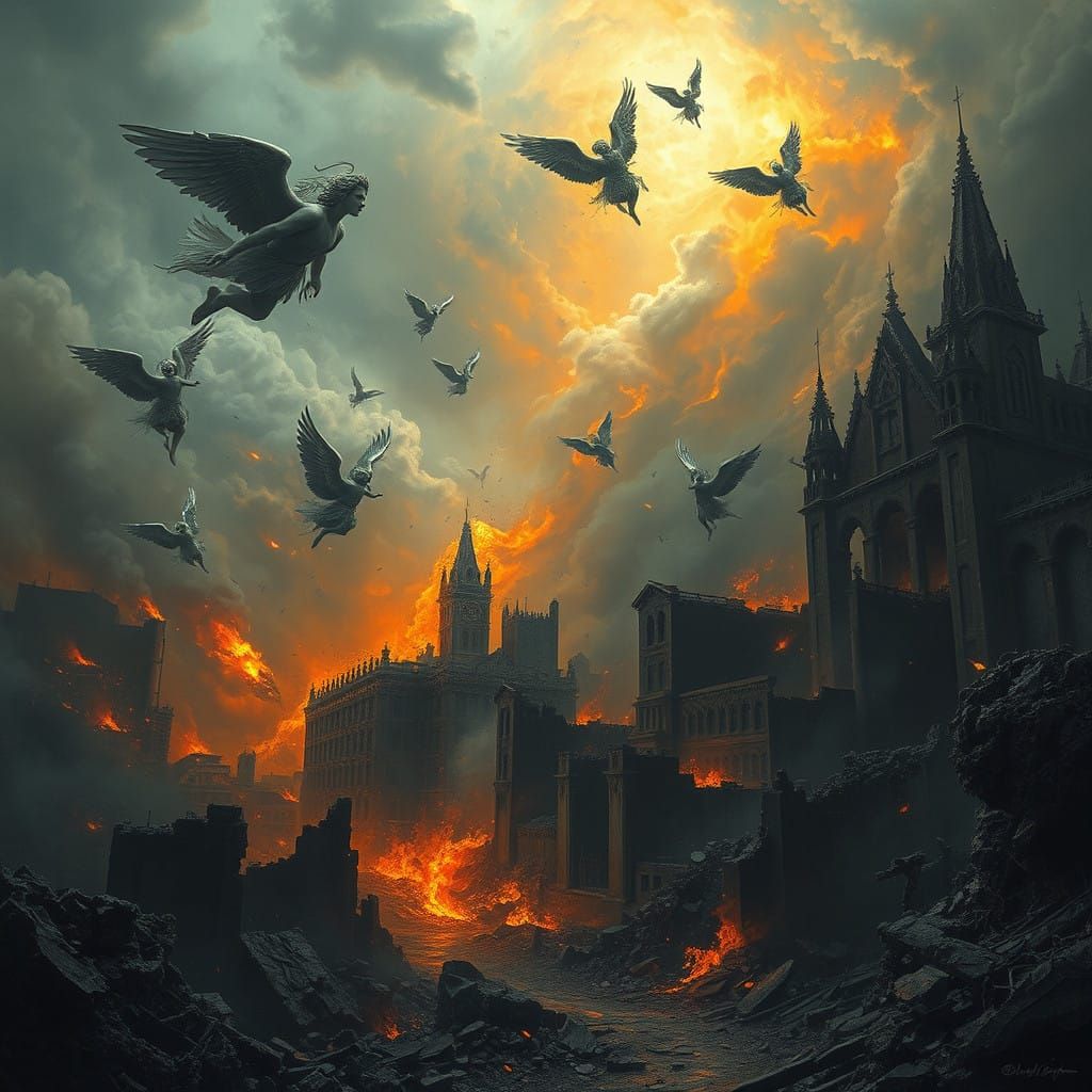 Angels Plunge into a Burning, Ruined Heavenly Realm