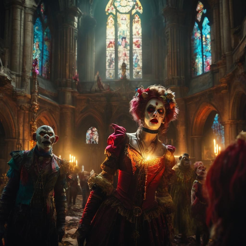 Zombie Monkey Clowns in Ruined Church