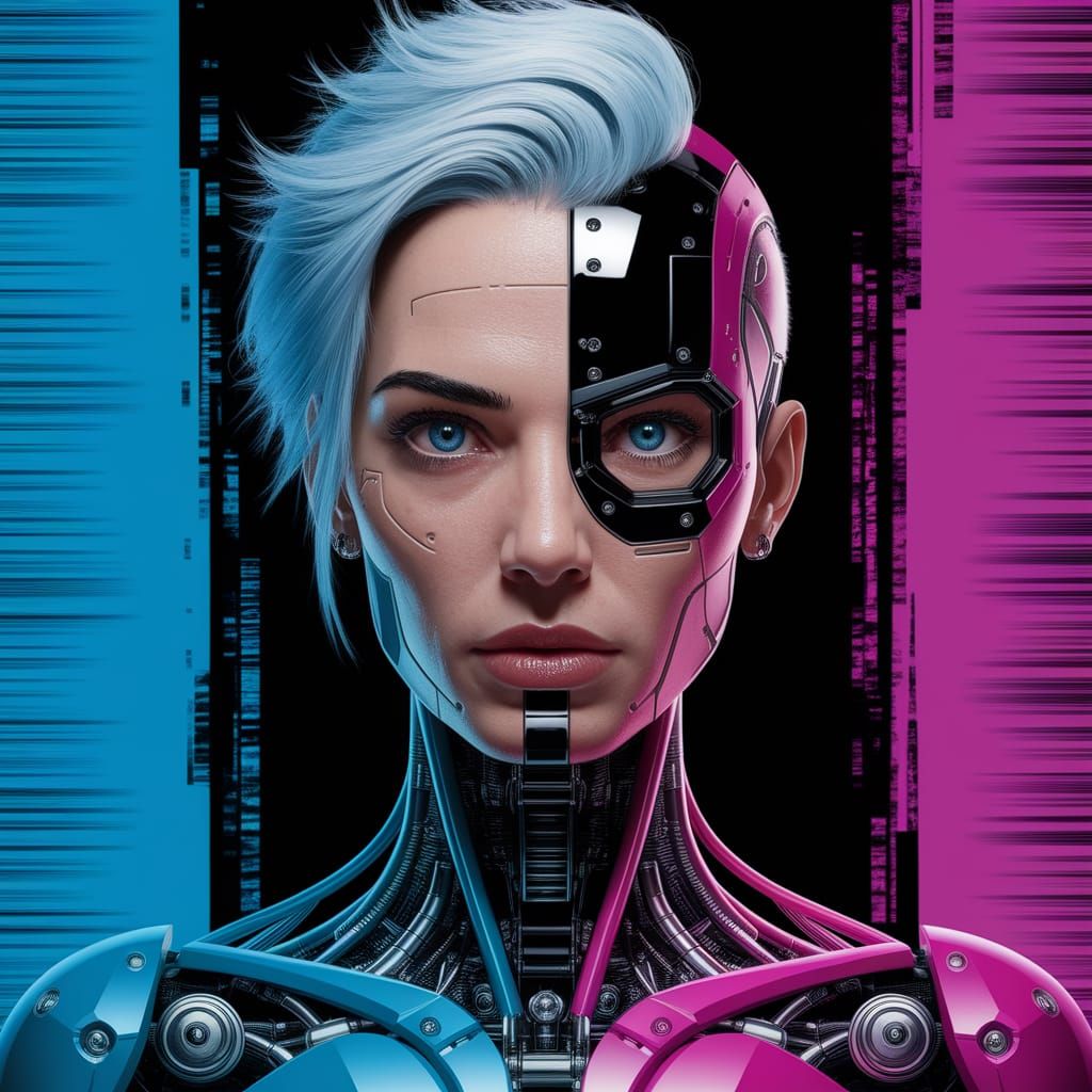 Cybernetic Woman in Hyperrealism Pulp Comic Style