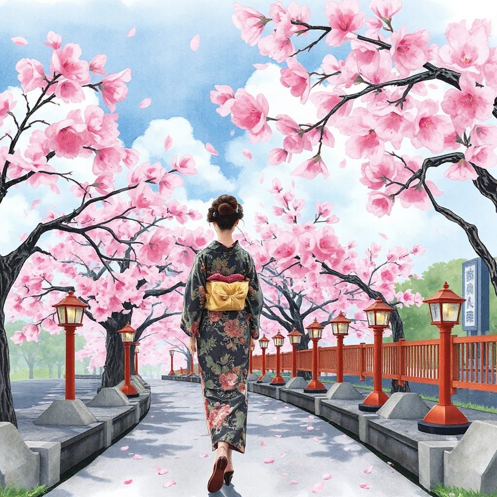 Cherry Blossoms in Whimsical Watercolor Style