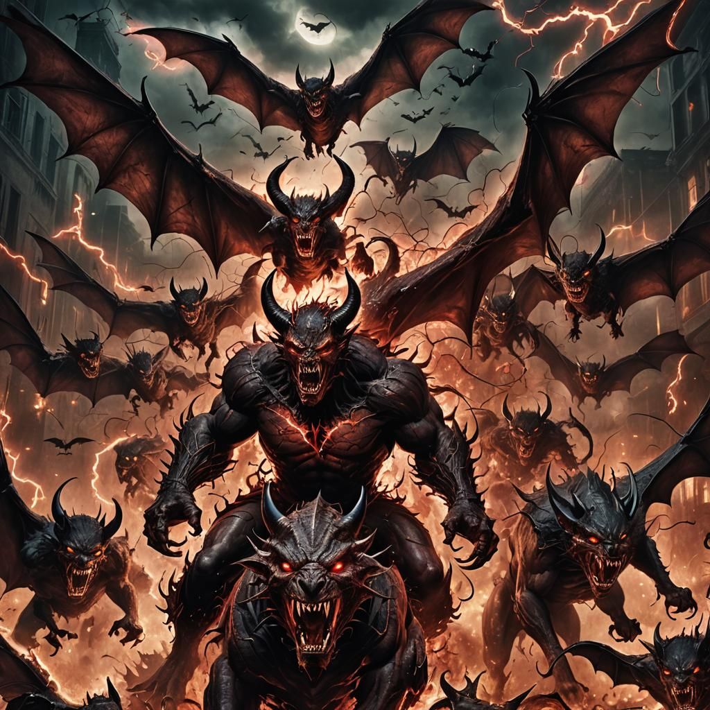 Satan Rides a Demonic Beast in a Horror Scene